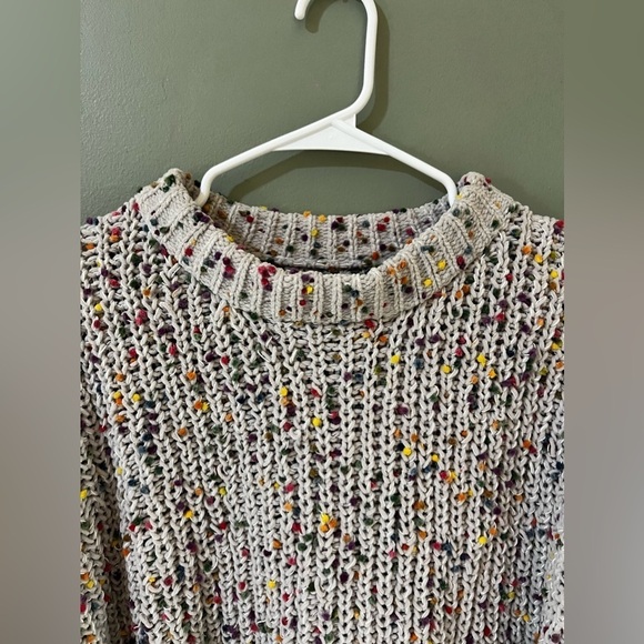 Easel Confetti Pom Pom Crew Neck Knit Cream Sweater Multicolor Size Small S - Picture 4 of 8